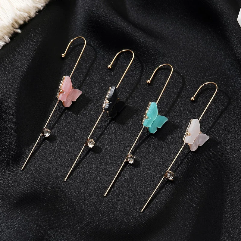 

Boho Ear Wrap Crawler Hook Earring Copper Stud Earrings For Woman Butterfly Rhinestone Climber Earrings Wedding Jewelry