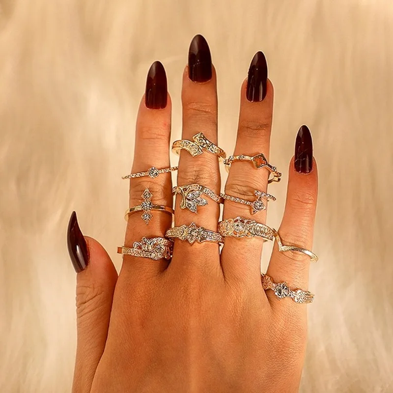 11 шт./компл. женское модное кольцо Овальный Кристалл Корона геометрическое крест