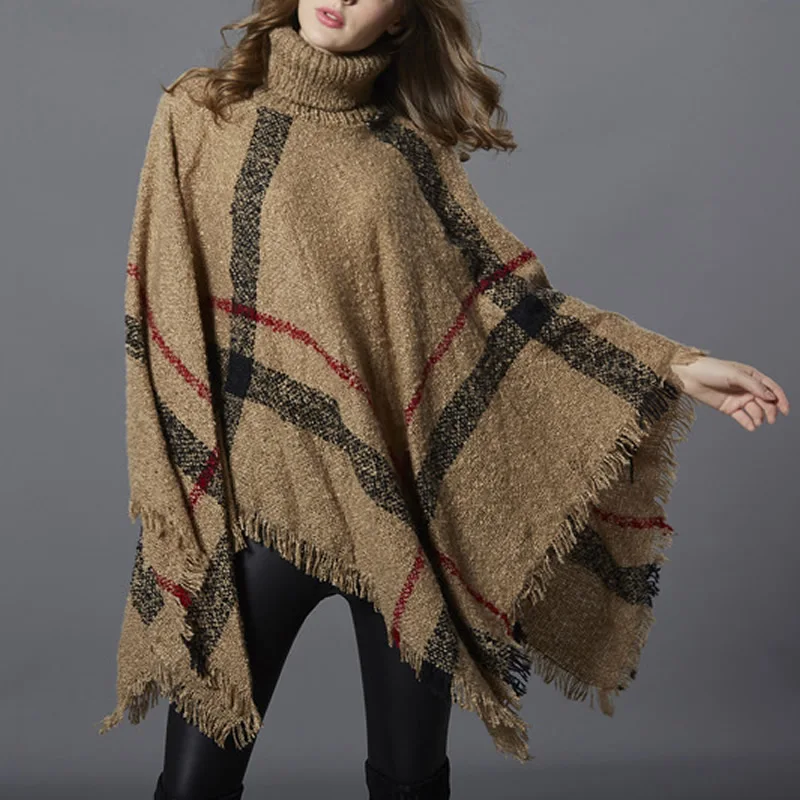 2019 новый модный свитер с высоким воротом женский осенне зимний теплый плед