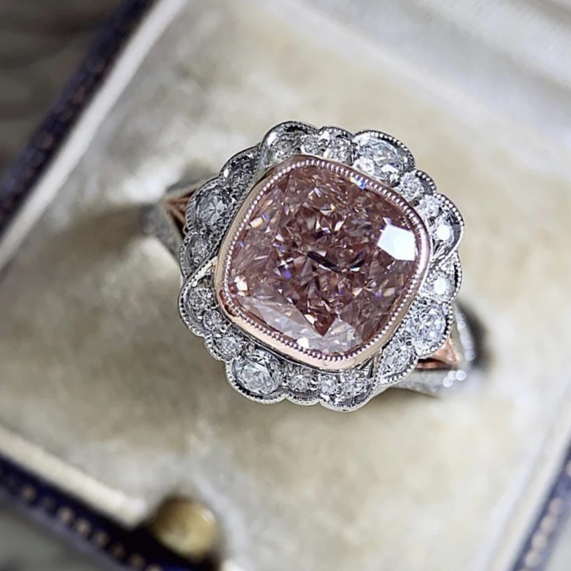 Изысканное женское розовое квадратное кольцо Стразы очаровательное Свадебное