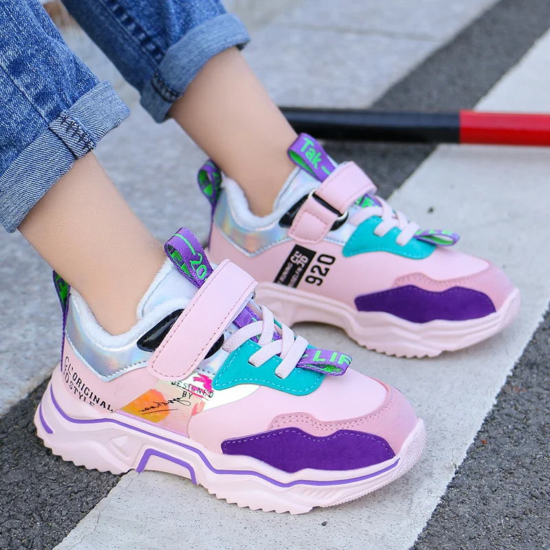 

Winter Warm Plush Sneakers For Kids Comfortablle Running Sports Shoes Soft Girls Boys School Sneakers Anti-Slip Walking Footwear