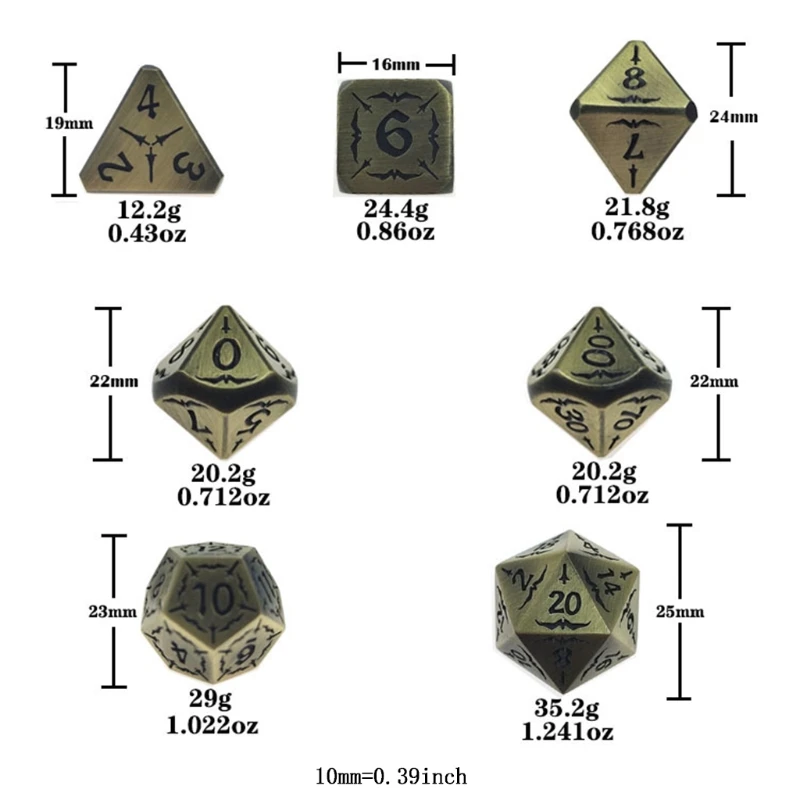 

7 Pieces Alloy Dice Multi-faceted Various Shapes Sculpture Digital Dice for Club/Party/Family Games Accessories