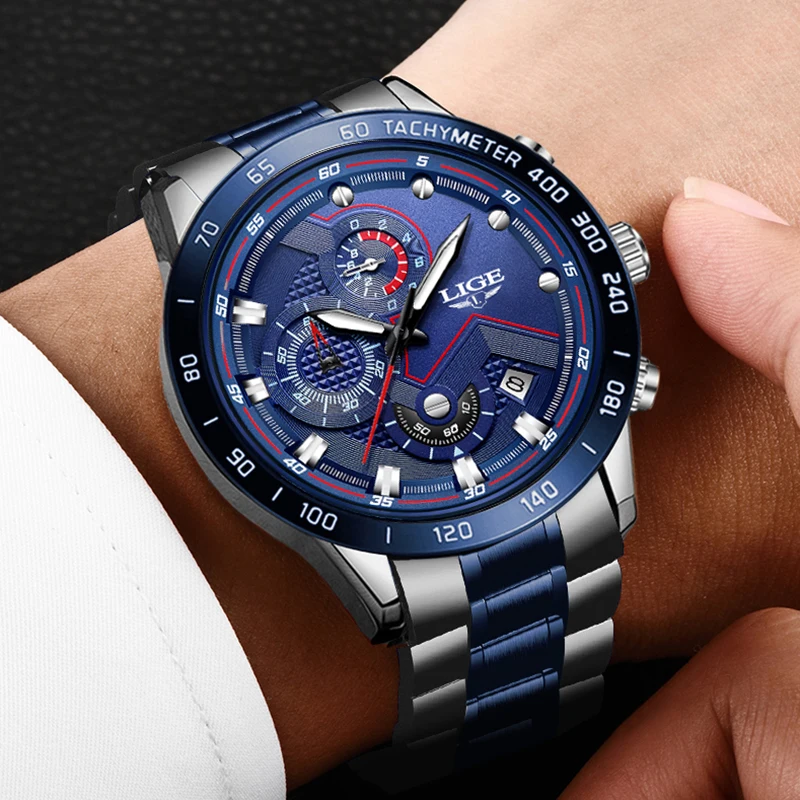 relogio masculino lige hot fashion mens watches top brand luxury wrist watch quartz clock blue watch men waterproof chronograph free global shipping