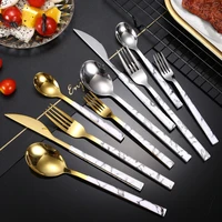 5pcs japanese stainless steel cutlery set gold silver tableware dinnerware spoons knife table fork teaspoons kitchen utensils