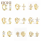 ROXI маленькие круглые серьги-кольца для женщин, Разноцветные серьги со звездами и цветами из циркония Huggie, 925 пробы серебряные серьги Plata 925