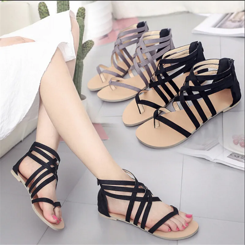 

Summer Women's Sandals Flip Flops Gladiator Sandals Shoes Cross Slip On Flats Shoes For Women Sandalias Plus Size 34-43 Flats