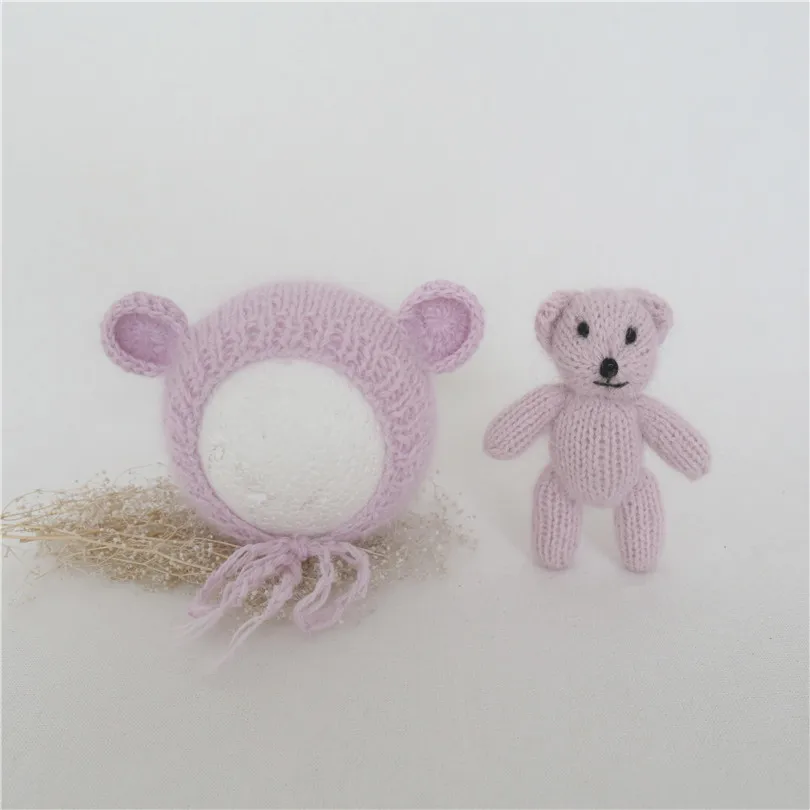 Ангоры Мини шляпа плюшевого мишки и игрушка комплект вязаной одежды бежевая