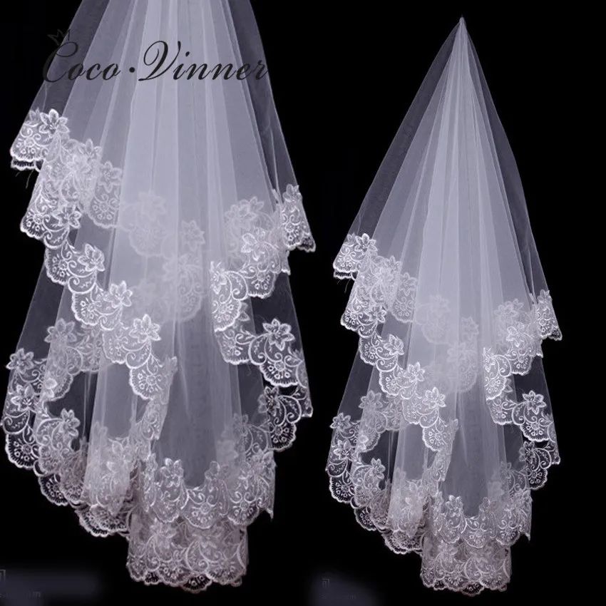 Кружева Аппликация элегантная свадебная фата женские 150 см 300 длинная белая цвета