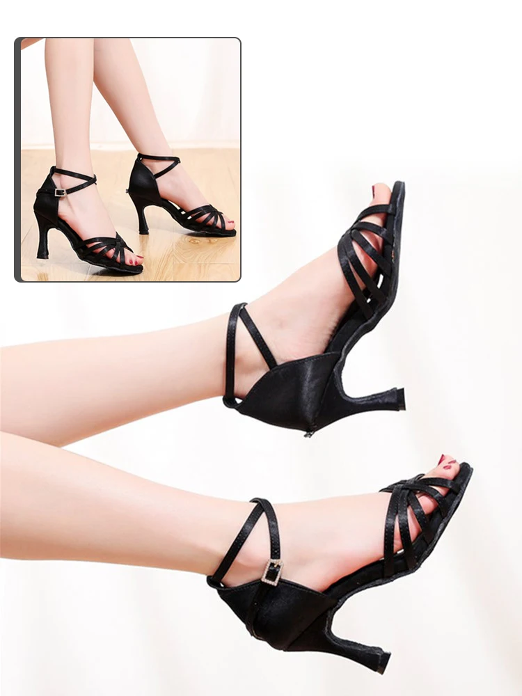 Women Ballroom Dance Shoes Girls Latin Ladies Tango Dance Shoes Salsa 8.5cm High Heel Professional Dancing Black pink white