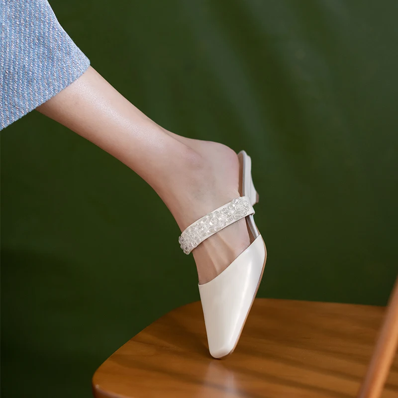 

Elegant Women Mules Square Toe High Heels Pumps Female Genuine Leather Slingback Wedding Party Working Shoes Woman Heels