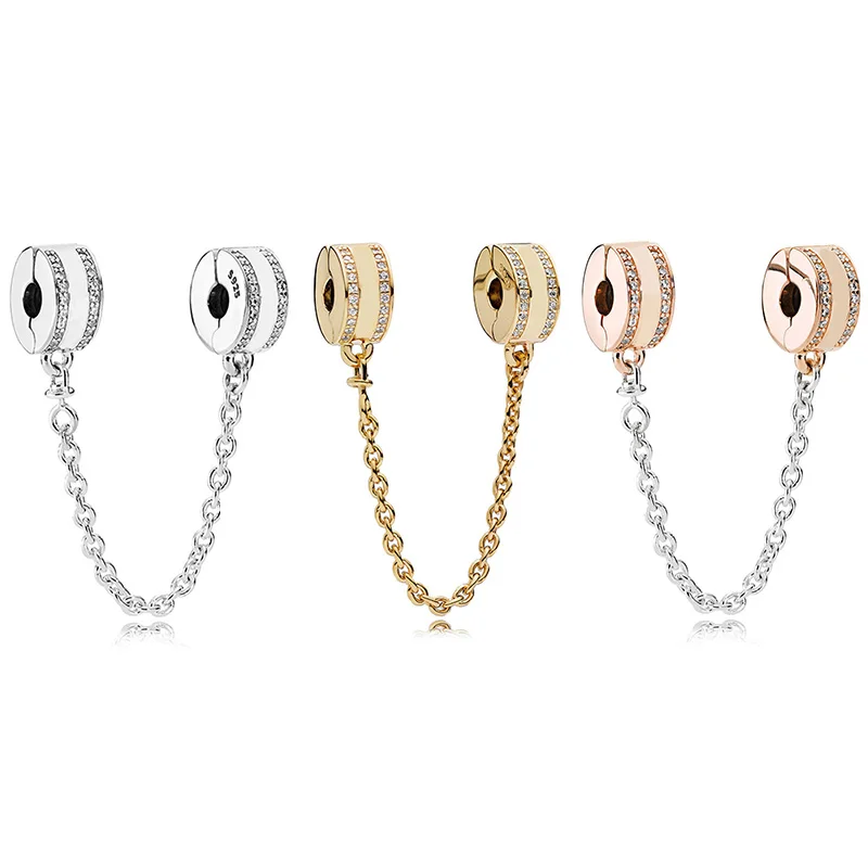 Аутентичная 925 серебряная бусина с подписным логотипом, безопасная цепочка-замок, подходит для модных женских браслетов и браслетов Pandora, подарок, украшение, своими руками.