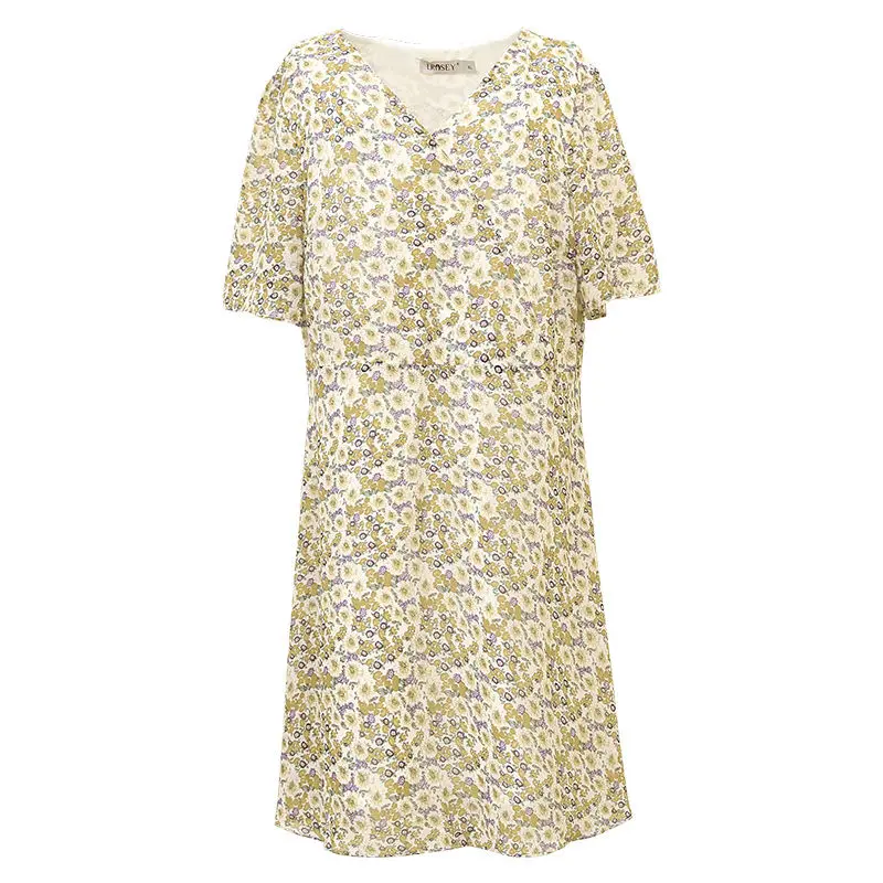 

COCOEPPS 4xl floral chiffon dress big size women summer dress v-neck short bohemian beach dress plus size loose Korean dresses