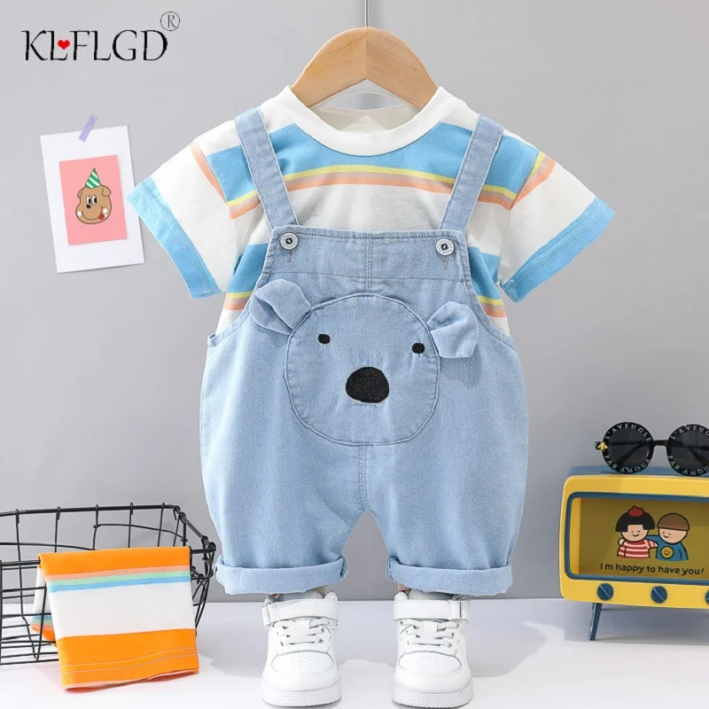 

Детский летний комплект из двух предметов, однотонный комплект из двух предметов для мальчиков и девочек с рисунком медведя из мультфильма ...