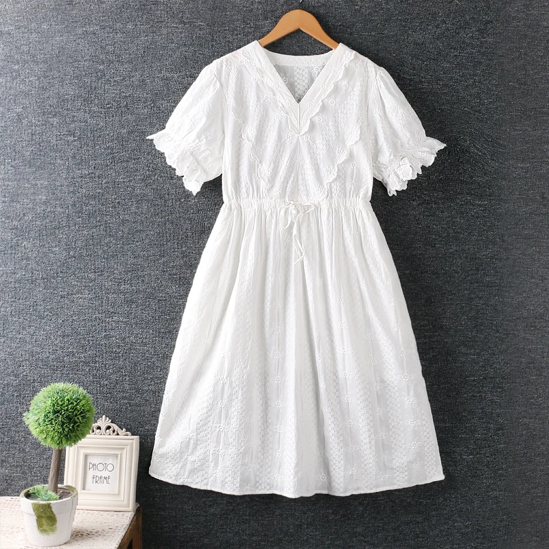 

New Summer Dress Women sweet embroidery short sleeve dress casual wear