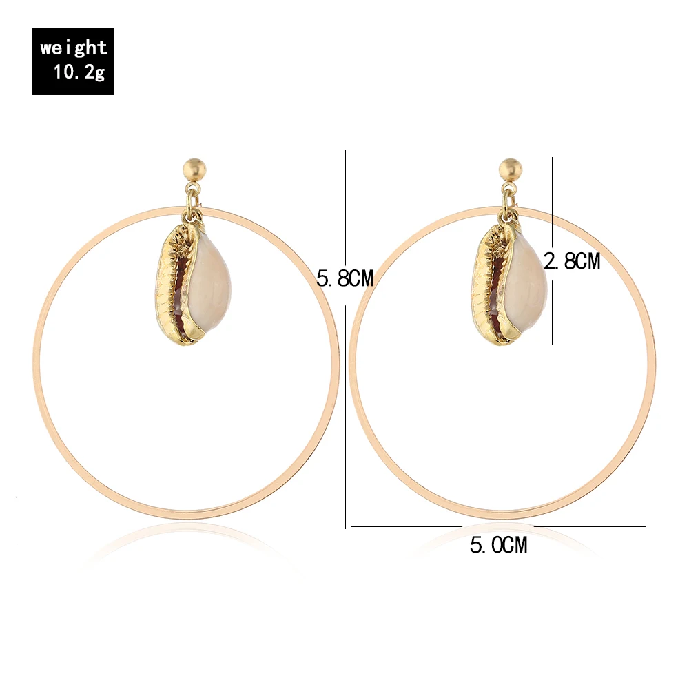 

2019 New Gold Metal Shell Drop Earring For Women Elegant Geometric Round Dangle Earrings Summer Statement Beach Female Jewelry