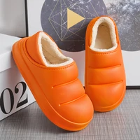 winter furry cotton slippers women plush lining warm slides couples eva hairy platform shoes concise waterproof home slippers