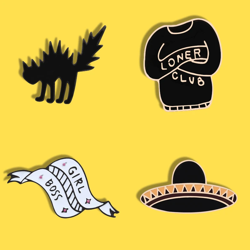 Забавная мультяшная Черная шапка Angry Cat длинный свитер брошь в стиле панк значок