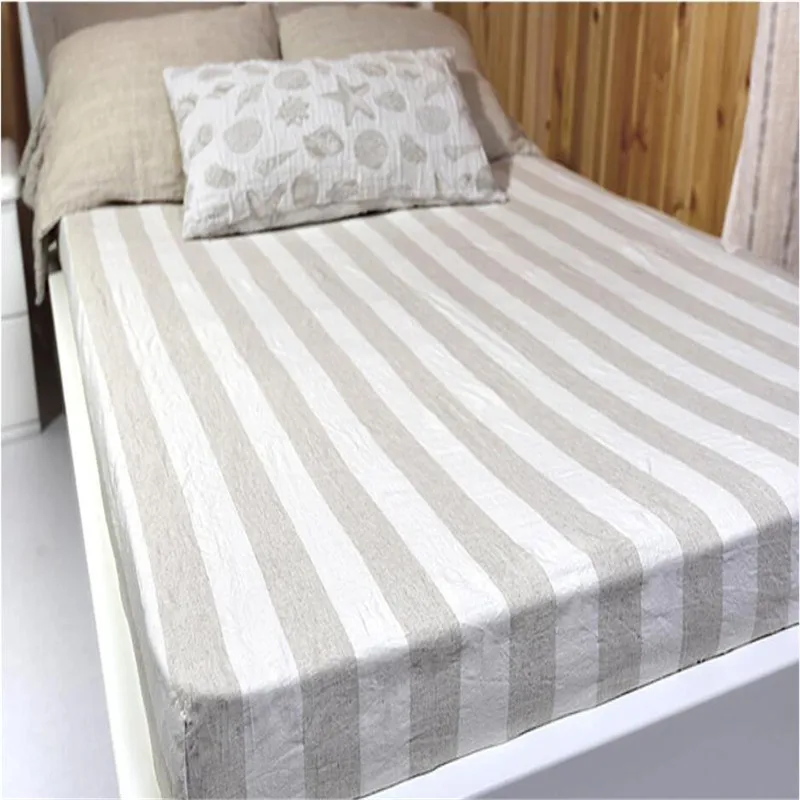 Простыня в полоску из 100% льна 1 шт./компл. дышащая антибактериальная приятная для