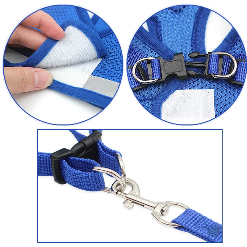 Светоотражающая шлейка для собак двусторонняя с поводком французских бульдогов