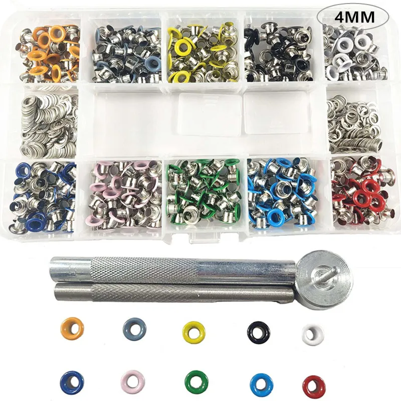 

300/400/500pcs 4mm Metal Eyelets for Leathercraft Scrapbooking Shoes Belt Cap Bag Tags Eyelet Grommets with Mounting Tools