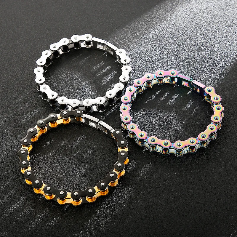 Радужный Байкерский браслет из нержавеющей стали для мужчин и женщин