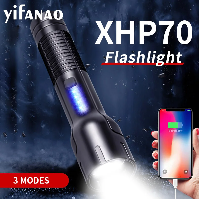

Светодиодный тактический фонарик XHP70.3, 2021 лм, 3 режима
