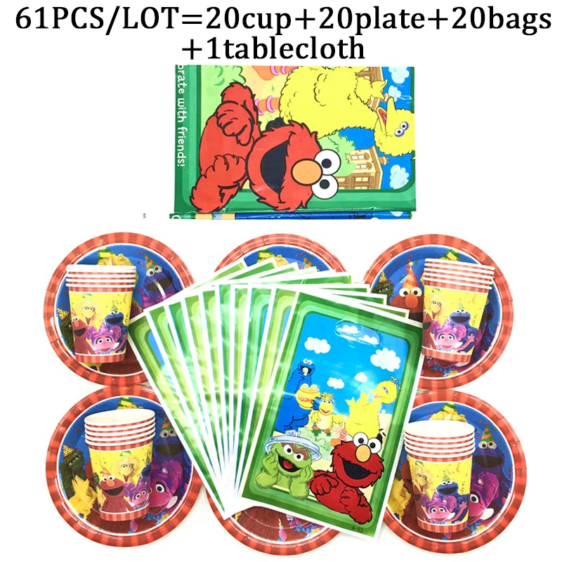 

For 20Person Happy Birthday Kids Sesame Street Theme Supplies Baby Shower Party Decoration Set Napkin Cup Plates Party Supplier