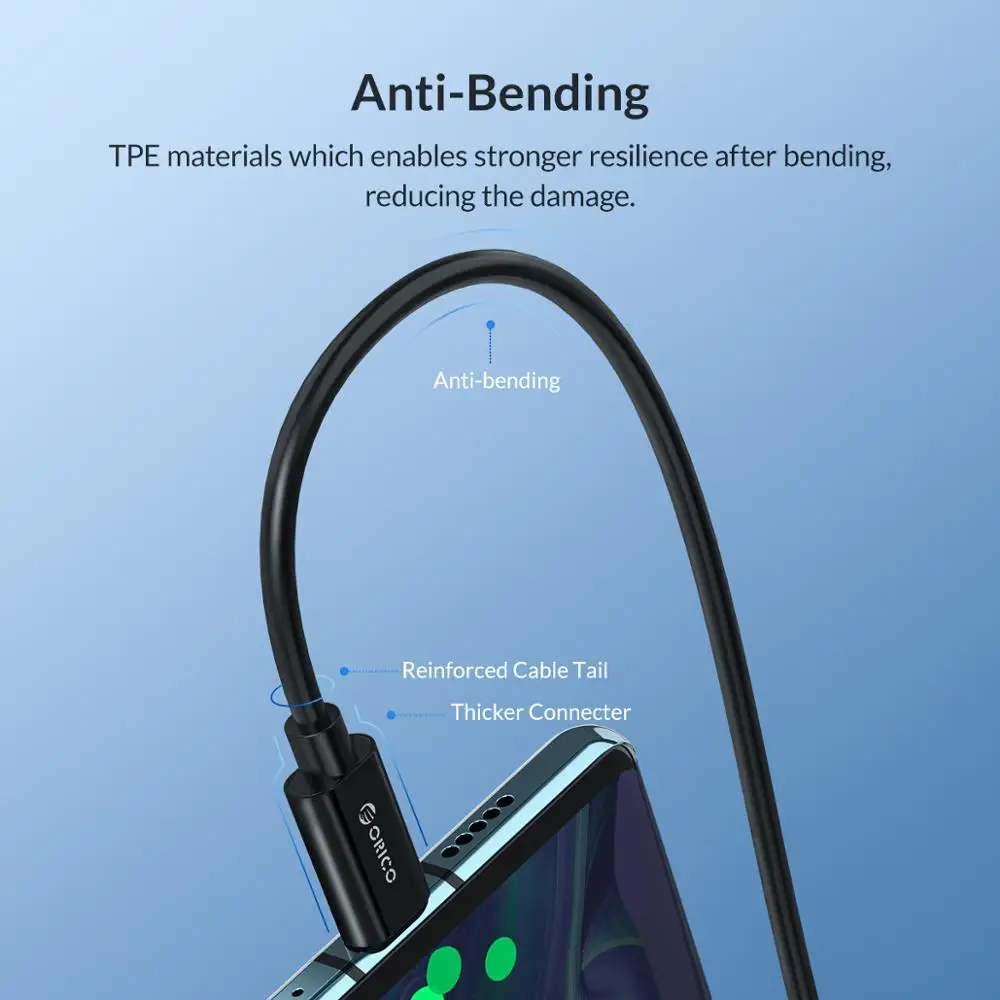 Orico кабель usb type C to для huawei mate 20 samsung Galaxy S9 QC3.0 3A Быстрая зарядка зарядного