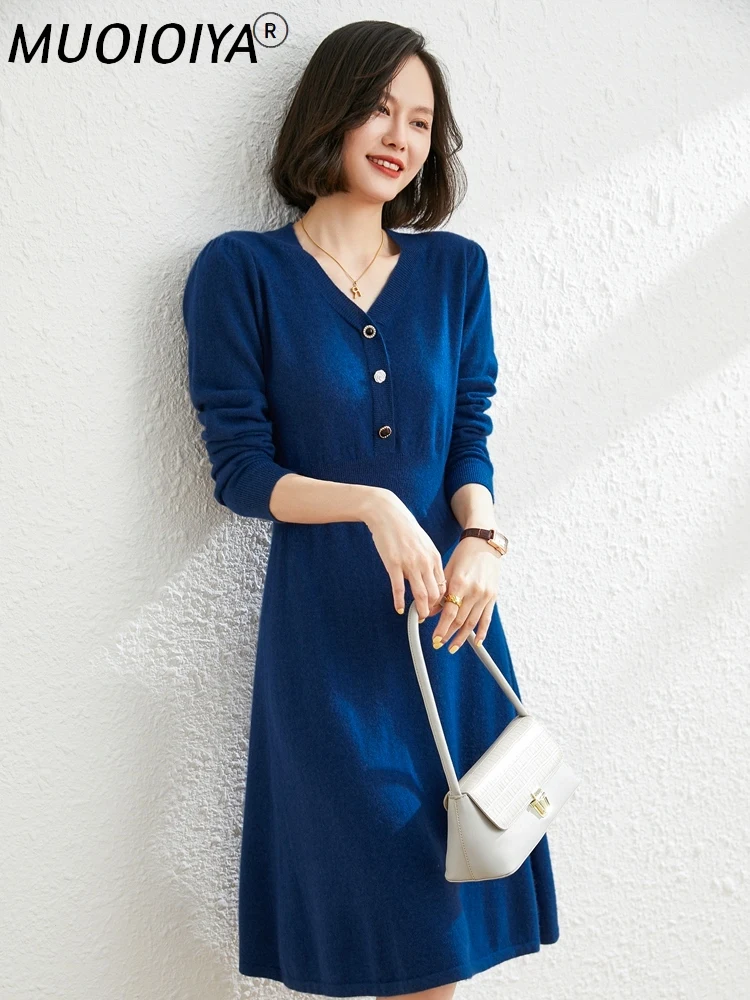 

Женское длинное кашемировое платье, трикотажное платье с V-образным вырезом, 5 цветов, зима-осень 2022