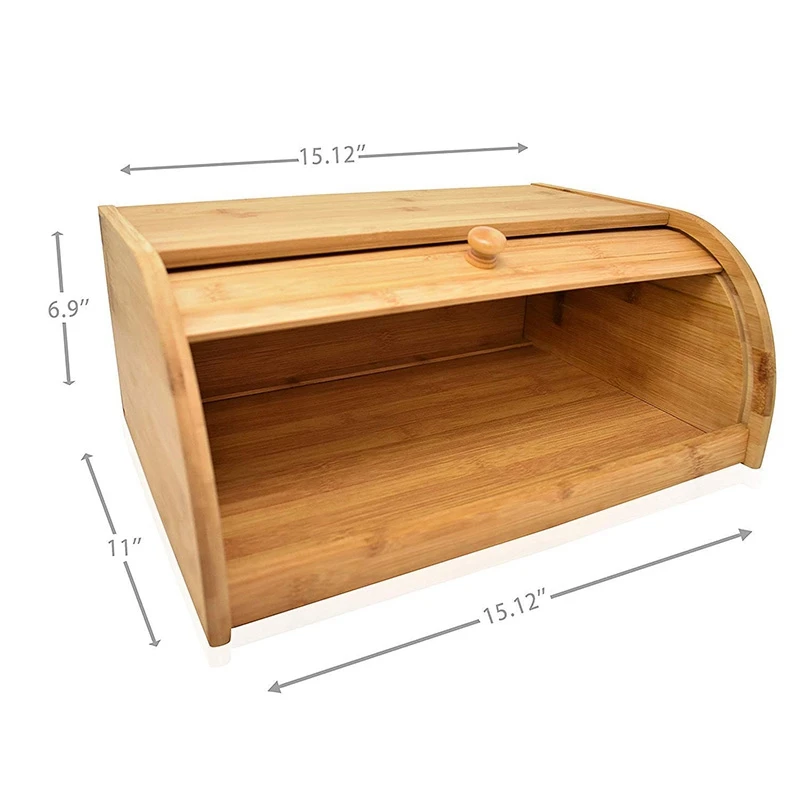 

Natural Bamboo Bread Boxes for Kitchen Counter Roll Top Large Bread Box Kitchen Food Storage-(embly Required)
