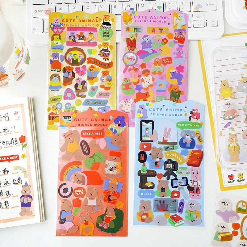 

4 Sheet Cute Cartoon rabbit bear Decorative Stickers Scrapbooking Stick Label Diary Stationery Album Kawaii Stationery Supplies