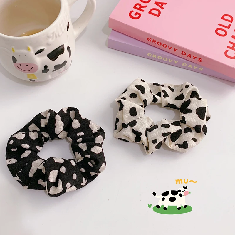 

1Pcs Fashion Women Girls Cow Pattern Hair Scrunchies Cute Stretch Elastic Hair Tie Simple Elegant Rubber Band Ponytail Tie Bands