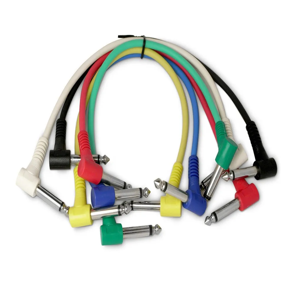 

6PCS Colored Elbow Electric Guitar Effects Connector Pedals Right Angled Jack Mono Patch Cables 1/4in 30CM Basses Accessories