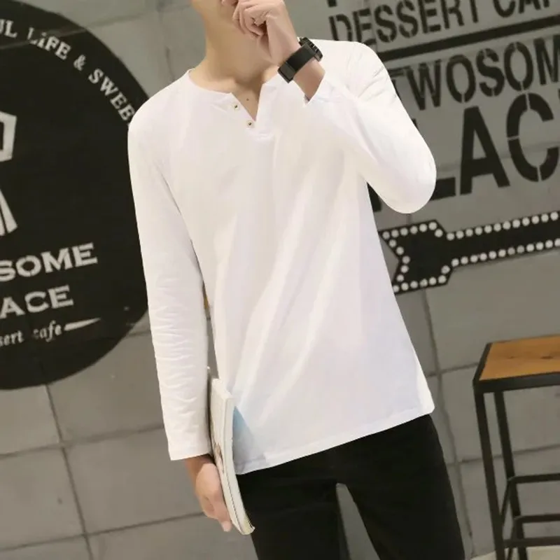 

Fashion Trend Autumn Long Sleeve Pure T-shirt V-neck Self-cultivation