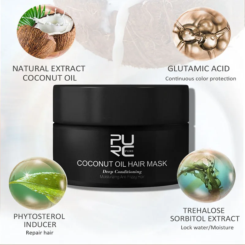 

PURC 50ml Coconut Oil Hair Mask Repairs damage restore soft good or all hair types keratin Hair & Scalp Treatment for hair care