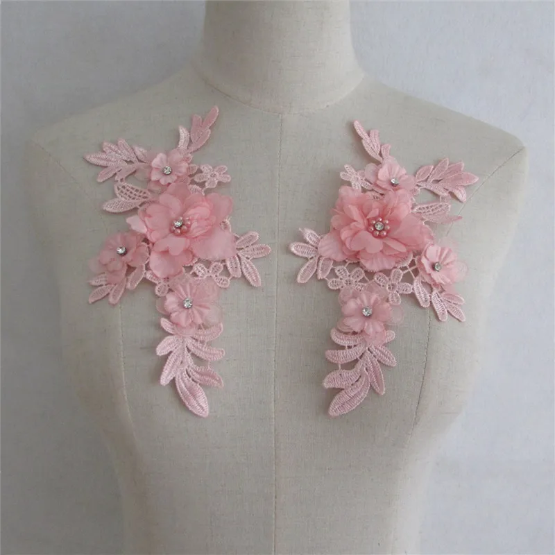 3D ABS жемчужно-розовый цветок кружевной воротник все для Стразы для шитья аппликация вышитые кружева платье с отделкой аксессуары