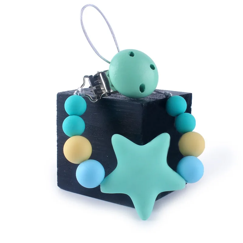 

Multicolor Star Pacifier Clip Silicone Beads Pacifier Clips Chain Colorful Beads Star Pacifier Holder Anti-lost Teether Chain