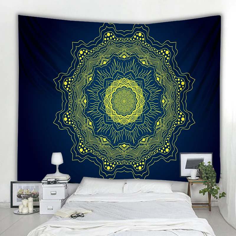 Черно Белая настенная мандала цыганская психоделическая Гобеленовая картина