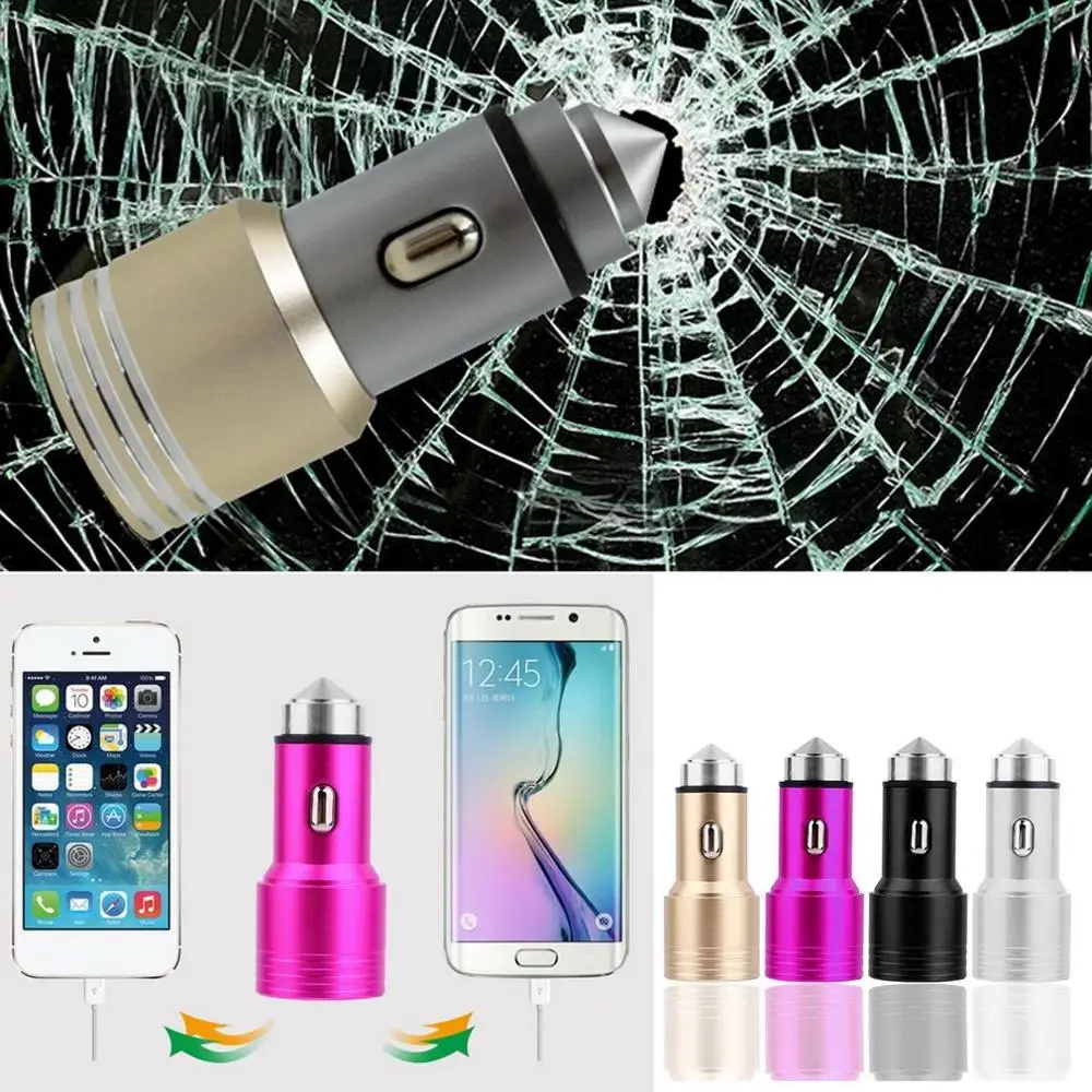 

Universal Dual 2 Port USB Car Charger Adapter & Safety Emergency Rescue Hammer