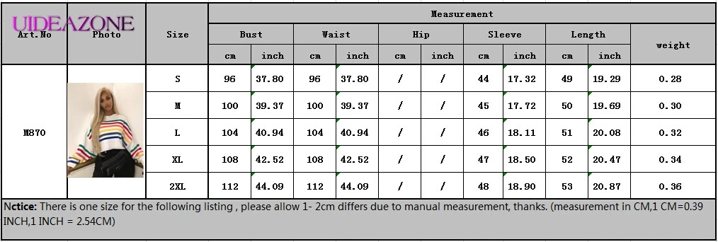 UIDEAZONE свитер в радужную полоску Женский пуловер с круглым вырезом и рукавом