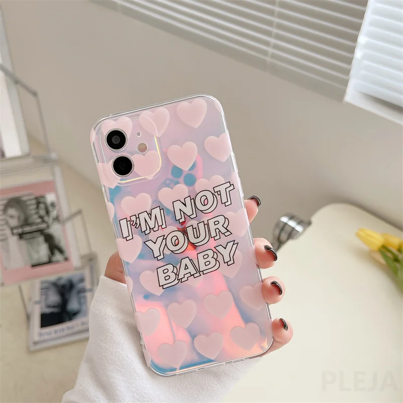 

Luxury Aurora Laser Phone Case For iPhone 11 12 Pro Max 7 8 Plus X XR XS Max Cute Love Heart Patterns Capa Transparent Soft Case