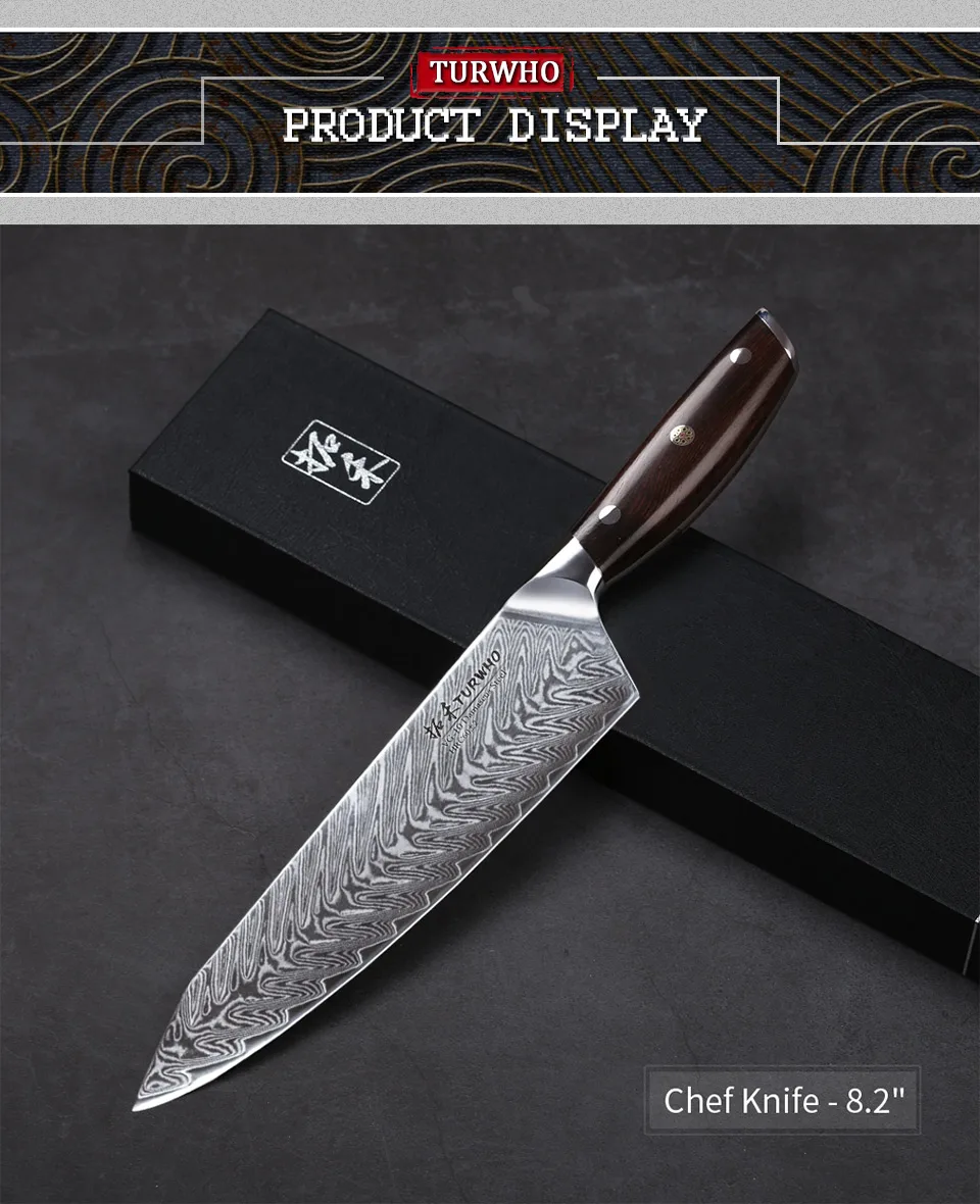 TURWHO 3 шт. набор кухонных ножей профессиональный шеф-повара Santoku универсальный нож японский дамасский стальной нож с красной ручкой сандалового дерева кухонный инструмент