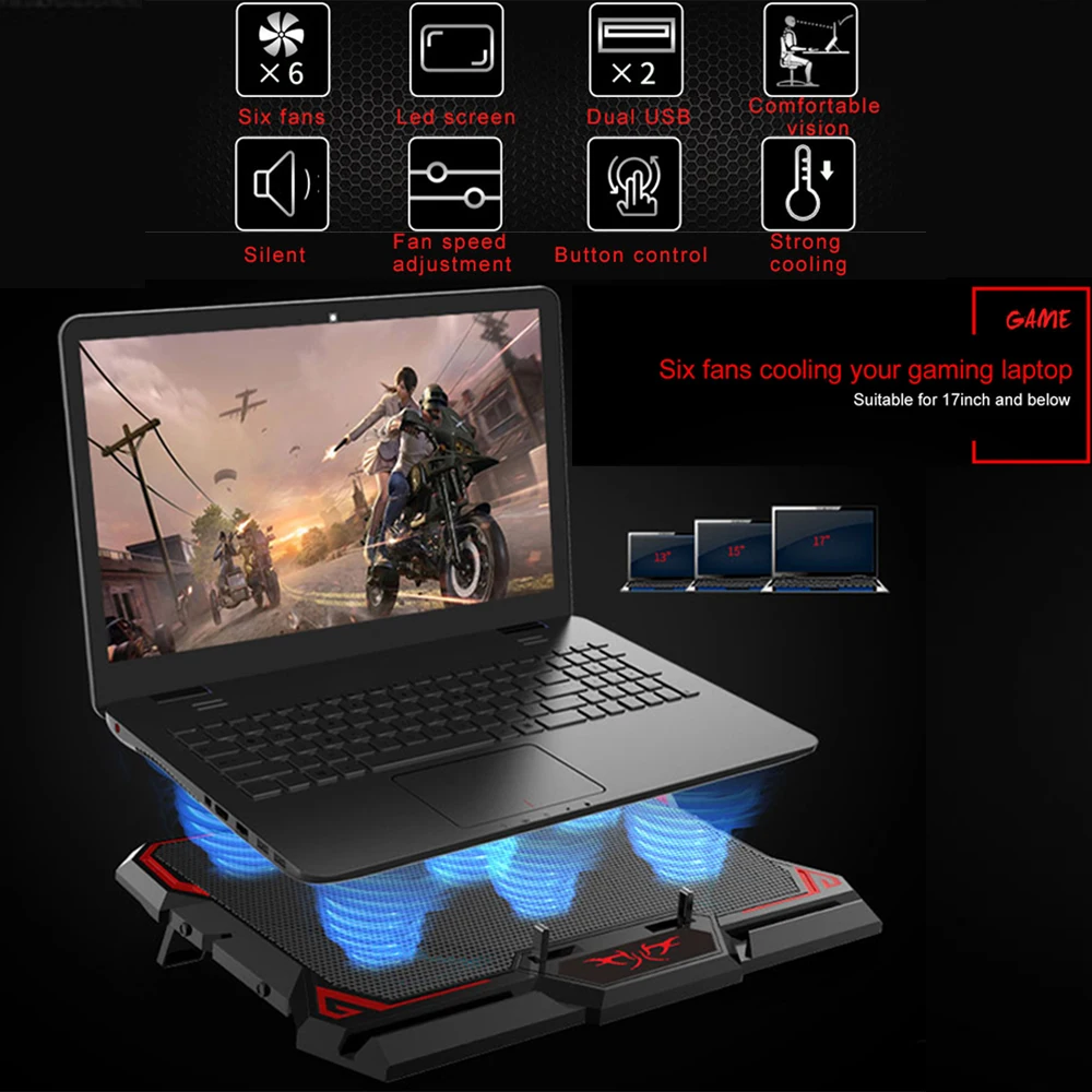 Охлаждающая подставка для игрового ноутбука 17 дюймов с шестью вентиляторами и
