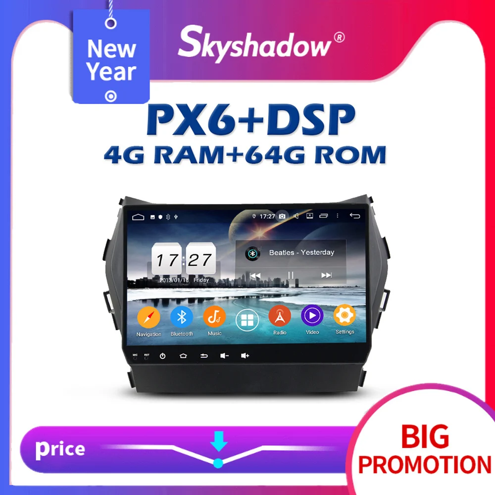 720P PX6 DSP Android 10 4 Гб + 64 ГБ Автомобильный DVD плеер GPS RDS радио wifi Bluetooth 5 0 для Hyundai IX45 Santa Fe