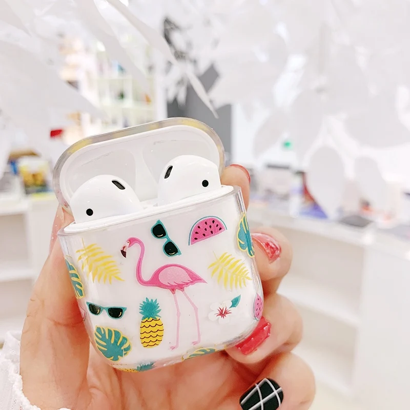 Для AirPods чехол Роскошный прозрачный Фламинго защитный чехол мультфильм жесткий чехол для Air pods 2 bluetooth наушники чехол