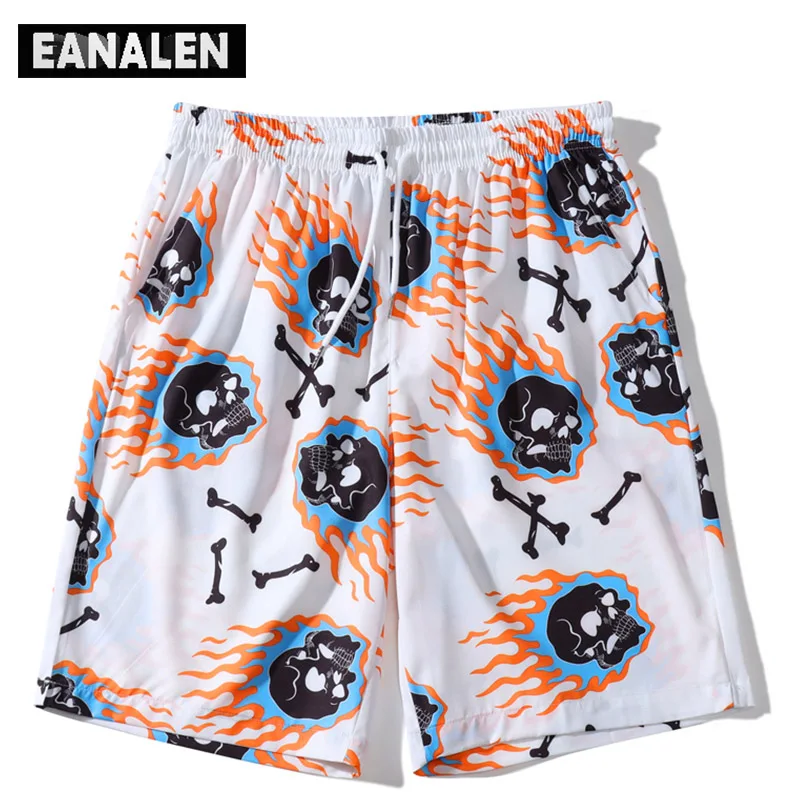 

Harajuku retro skull graphic casual shorts men's trend fashion oversized running basketball shorts surfing Hawaiian beach pants
