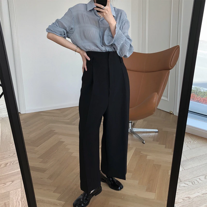 

Spring high quality women's pants casual solid color high waist loose wide leg pants