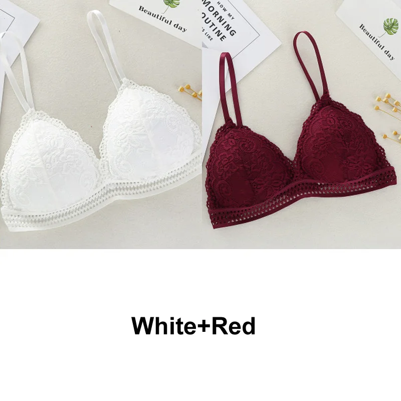White and Red 2 шт., бюстгальтер без косточек во французском стиле, бесшовный бюстгальтер с глубоким v-образным вырезом, женский бюстгальтер, беспроводное тонкое нижнее белье, сексуальное нижнее белье, мягкие бюстгальтеры для женщин - Цвет: White and Red