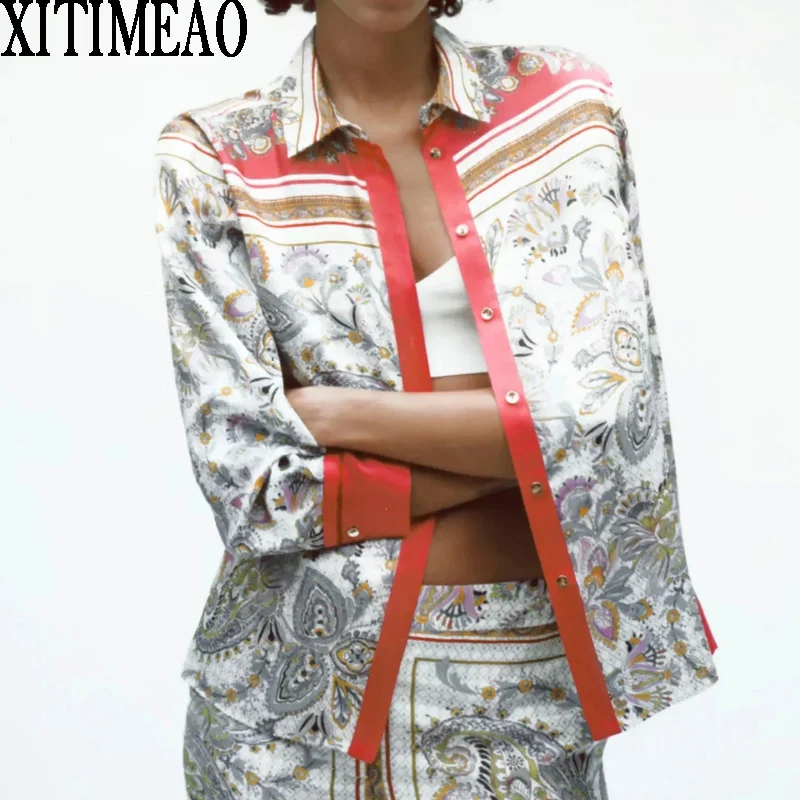 

Новая весенне-осенняя женская рубашка Xitimeao ZA в простом стиле ретро с принтом, свободная рубашка с длинным рукавом, повседневные шикарные то...