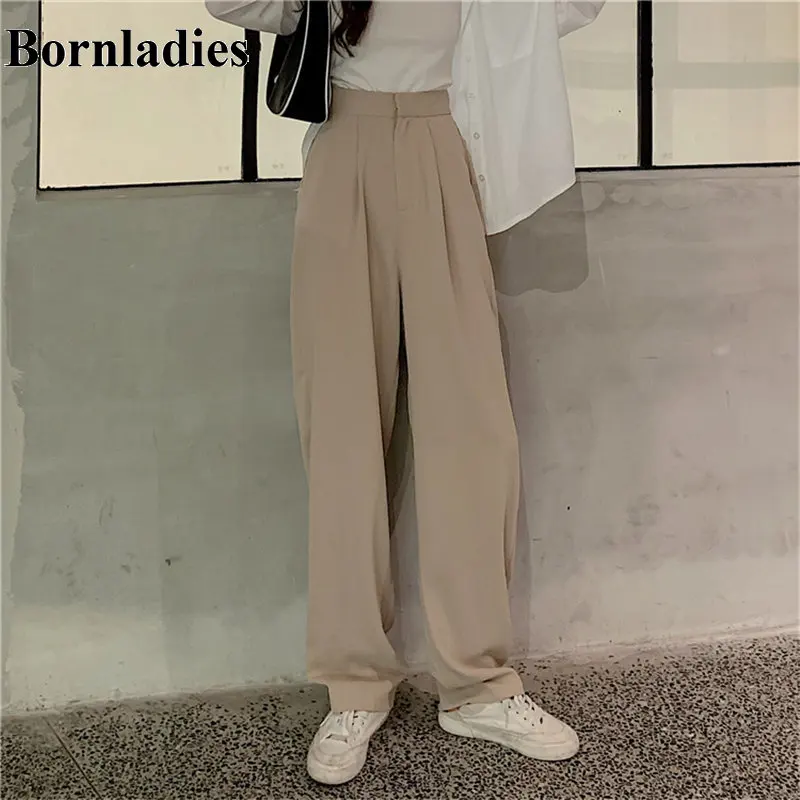 Брюки Bornladies однотонные прямые с высокой талией и широкими штанинами шикарные
